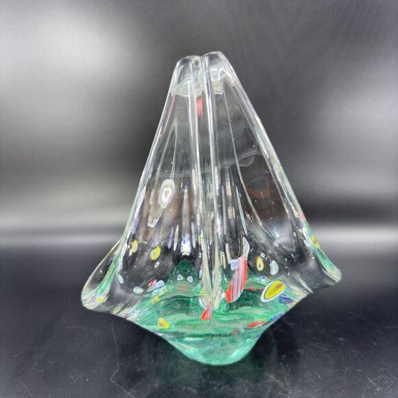 Large Art Glass Basket Bowl Centerpiece With Large Multicolor Millefiori Spots - Picture 15 of 16